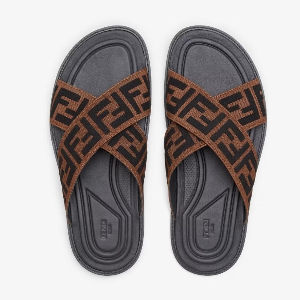 Fendi Brown Slide Sandals with Geometric Pattern